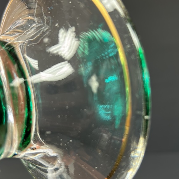 Vintage bohemian glass tall footed decanter with painted lily of the valleys - Picture 4 of 15